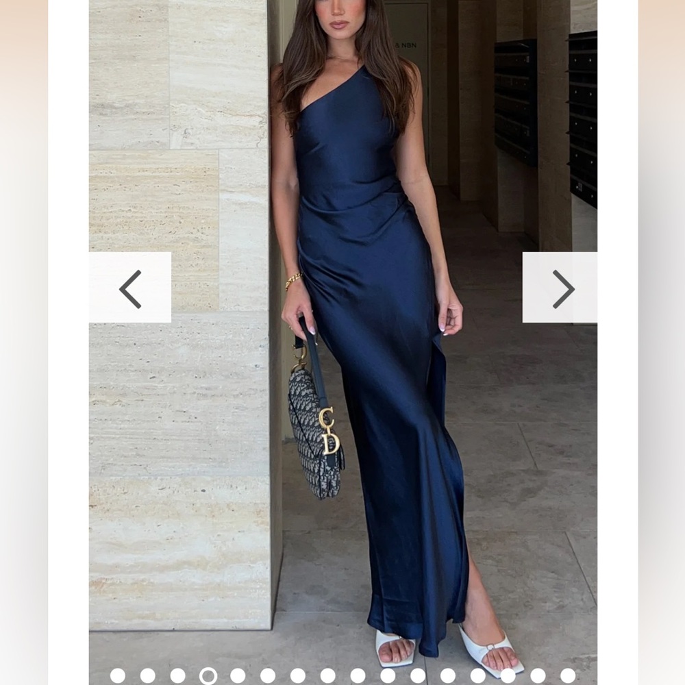 Navy maxi dress one ahoulder with slit